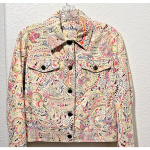 Womens Robert Graham Lambskin Suede Print Jacket Sz XS Cream Multicolor Paisley